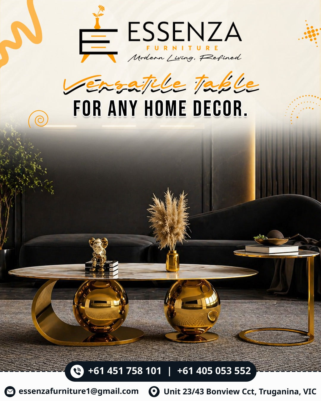 Luxury Gold Coffee Table Set – Modern Designer Living Room