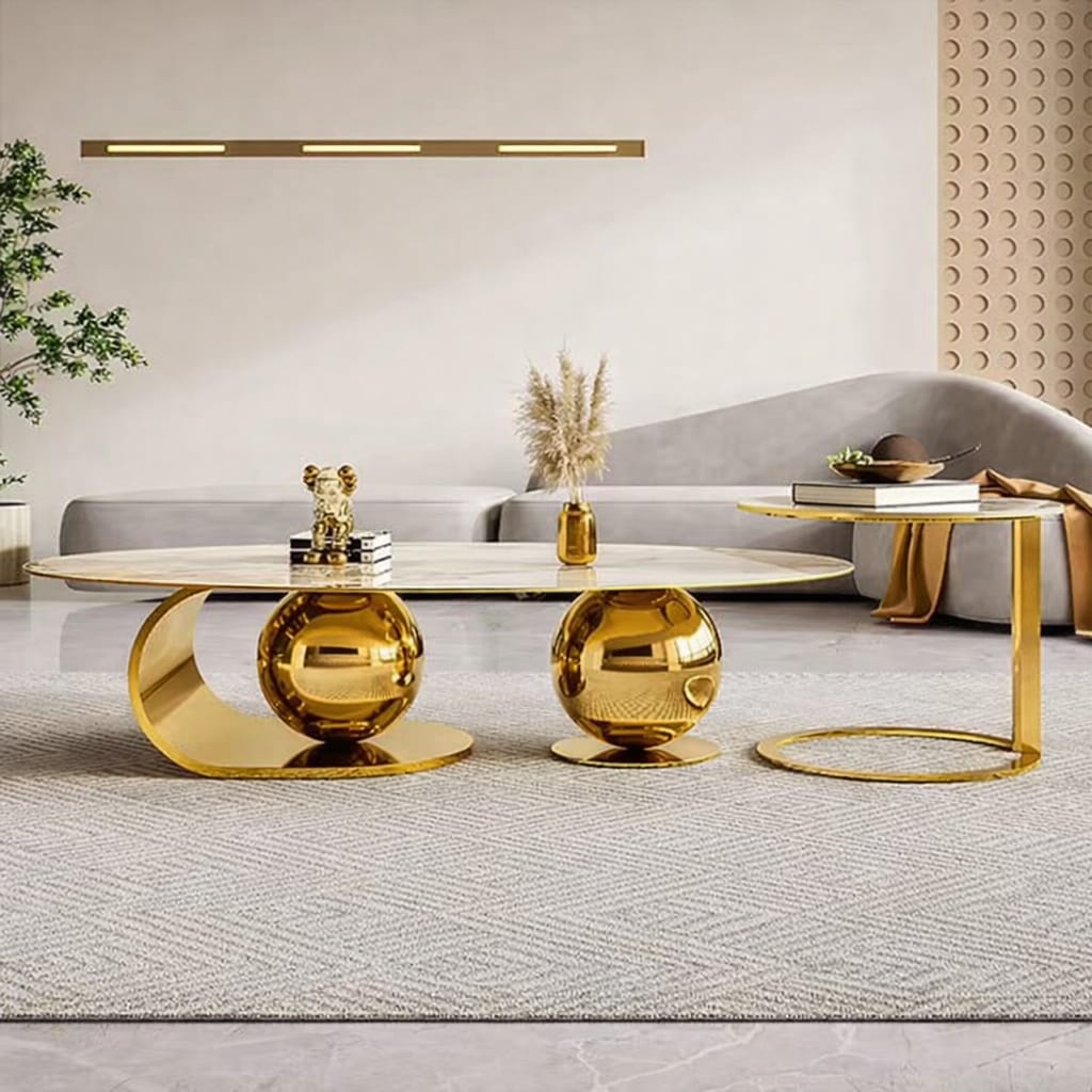 Luxury Gold Coffee Table Set – Modern Designer Living Room
