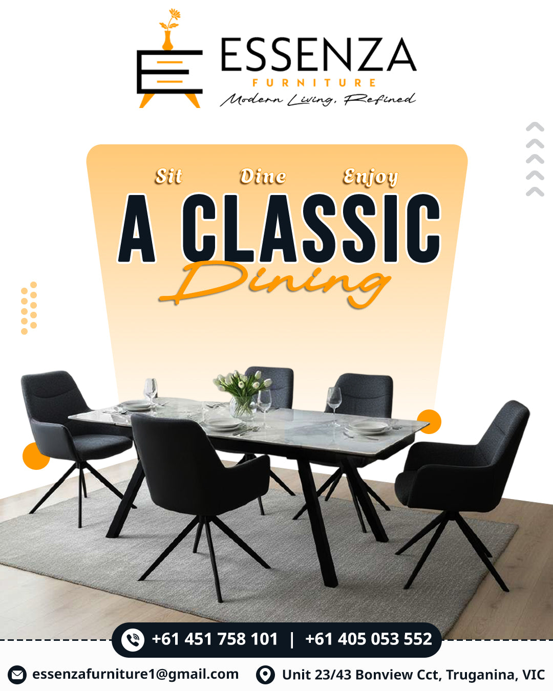 DERBY DIN TABLE AND 6 AUSTIN DIN CHAIR KIT DERBY EXT DIN TABLE 160-240X90X76CM- ROXANE/BLK
